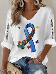 Women's Autism Awareness Print Waffle T-shirt