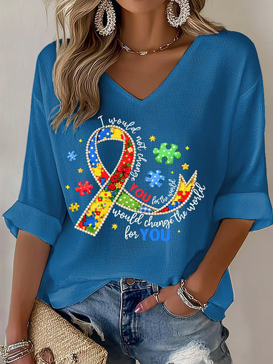 Women's Autism Awareness Print Waffle T-shirt