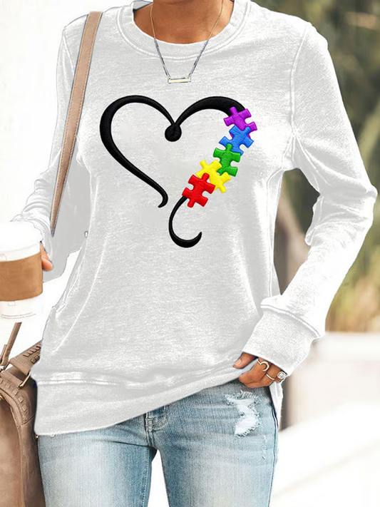 Women's  Autism Awareness Ribbon Polyester Waisted Sweatshirt