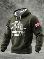 Men's BRITISH ARMED FORCES Print Casual Checkered Cotton Hoodie