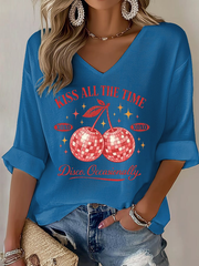 Women's Kiss All The Time Disco Occasionally Printed Waffle T-shirt