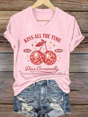 Women's Kiss All The Time Disco Occasionally Printed Iron On Short Sleeve T-Shirt
