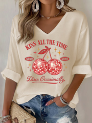 Women's Kiss All The Time Disco Occasionally Printed Waffle T-shirt