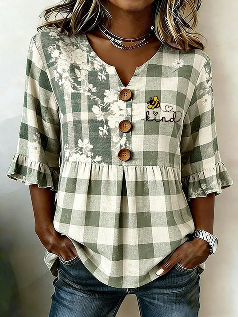 Women's Elegant Floral & Inspirational Print Top