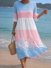 Women's Pink and Blue Floral Print Casual Dress