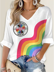 Women‘s Rainbow You Are Safe With Me Printed Long Sleeve Waffle T-shirt