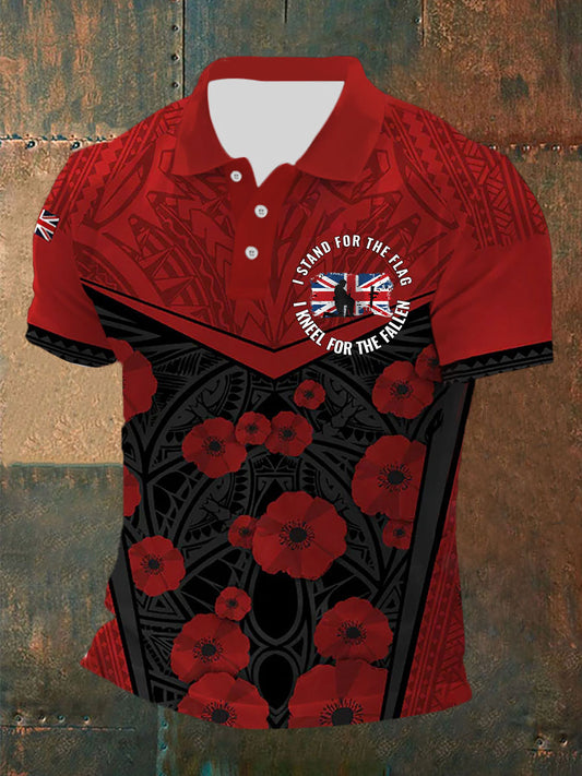 Men's Kneel For The Fallen Printed Button T-Shirt