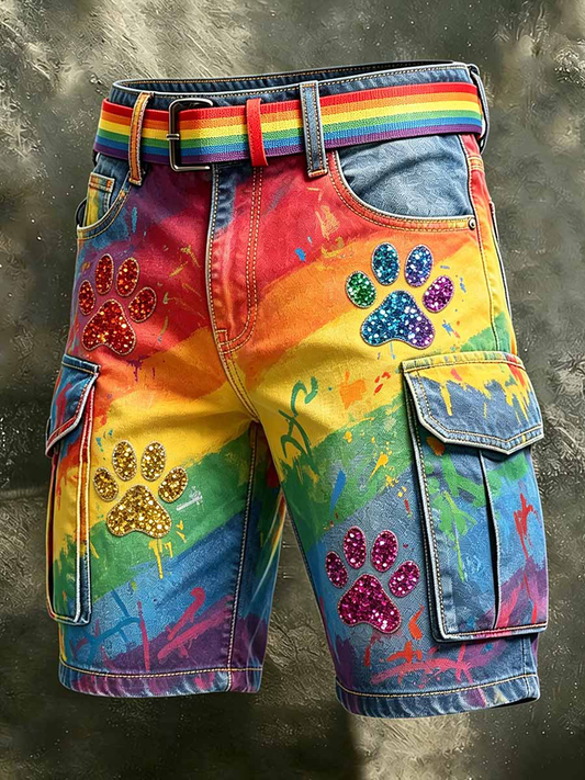 Men's Rainbow Dog Paw Shorts