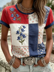 Women's Bluebell Print linen short-sleeved T-shirt