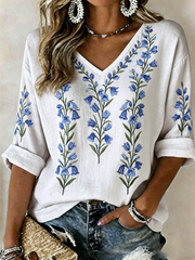 Women's Bluebell Print linen short-sleeved T-shirt