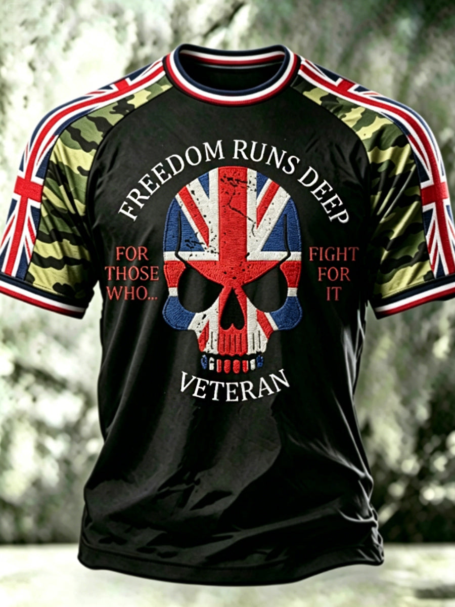Men's FREEDOM RUNS DEEP لا FOR THOSE WHO... FIGHT FOR IT VETERAN short sleeve t-shirt