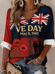 Women's European Victory Day Printed Waffle T-shirt