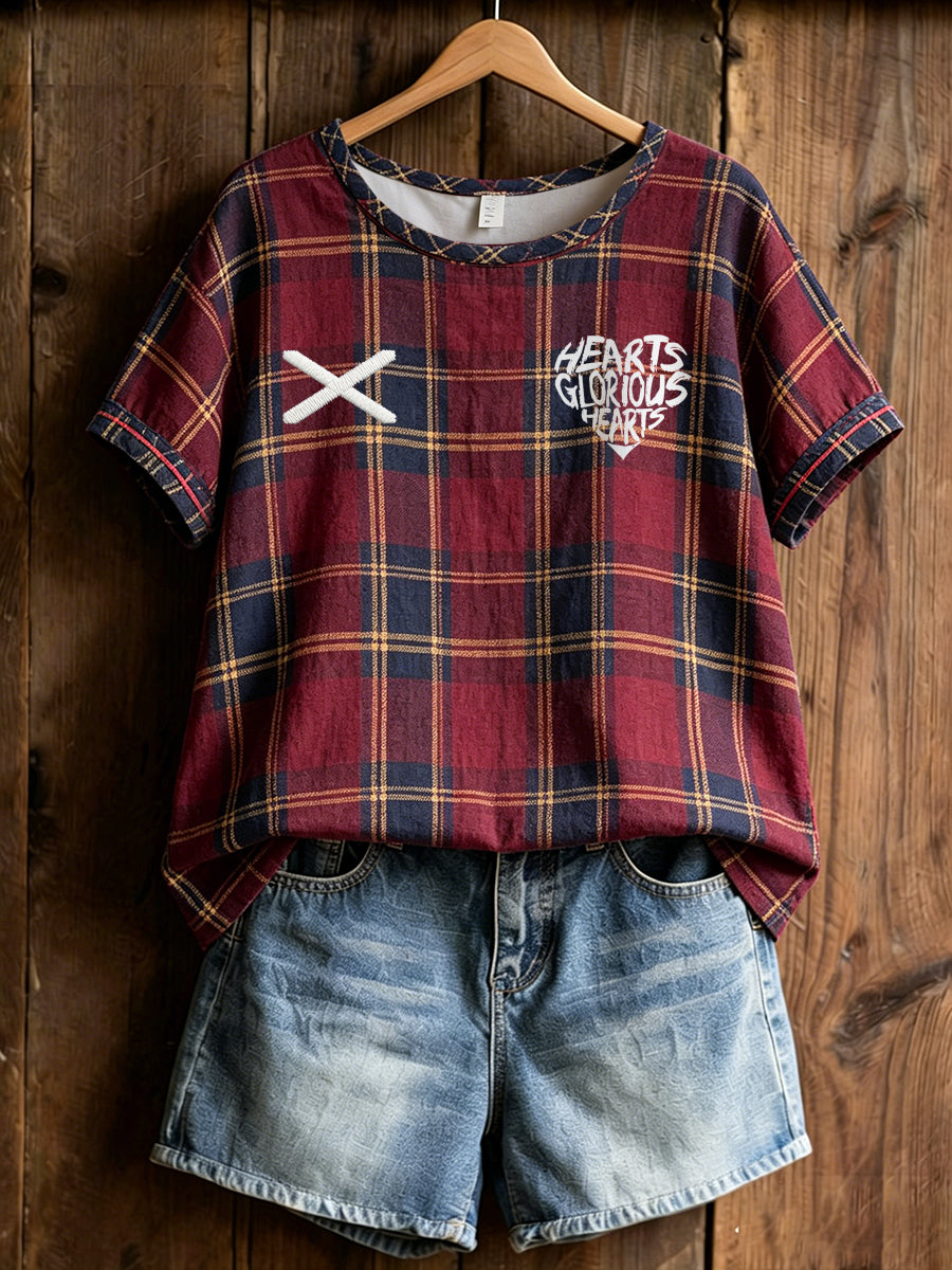 Women's Scotland Football Lover Heart Art  Printed Linen T-Shirt