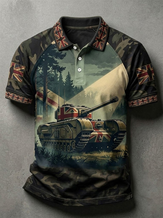 Men's UK Flag Veteran Camouflage Print Casual Polo