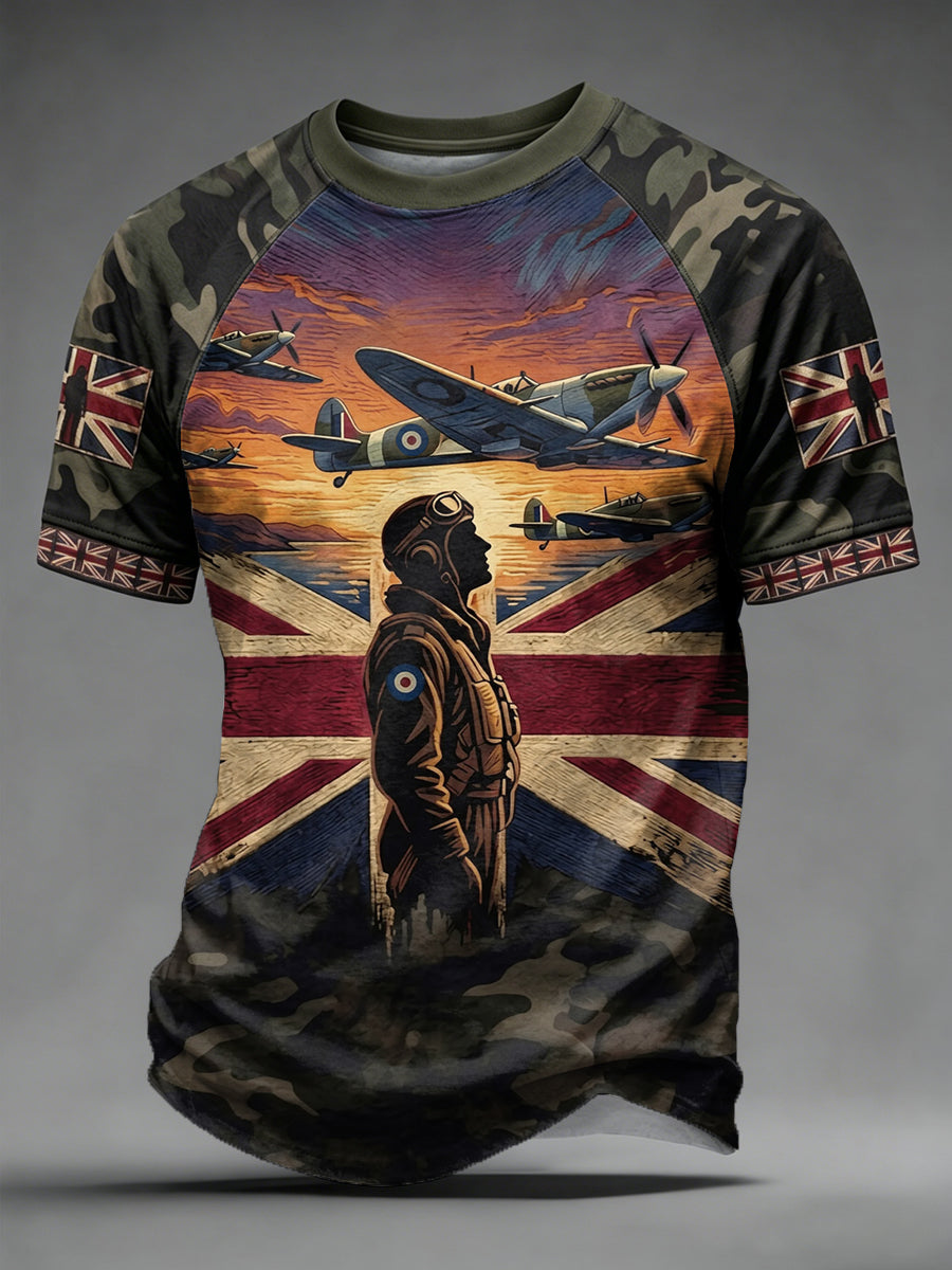 Men's UK Flag Veteran Camouflage Print Casual Tee