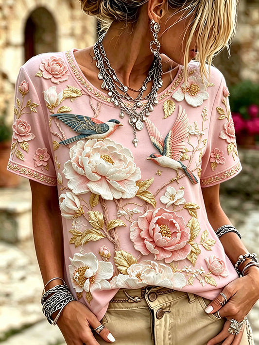 Women's Pink Floral Print T-Shirts