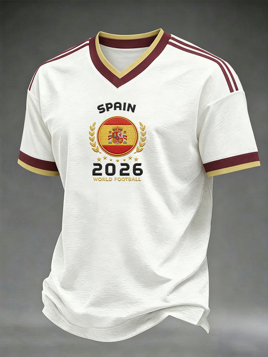 Men's Gift For Spain Soccer Fans Print Casual V-Neck Tee
