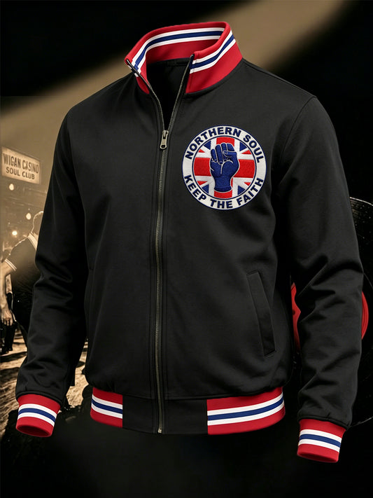 Men's Retro Northern Soul Keep The Faith Print Casual Zipper Sweatshirt