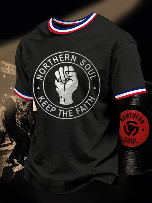 Men's Retro Northern Soul Keep The Faith Print Casual Tee