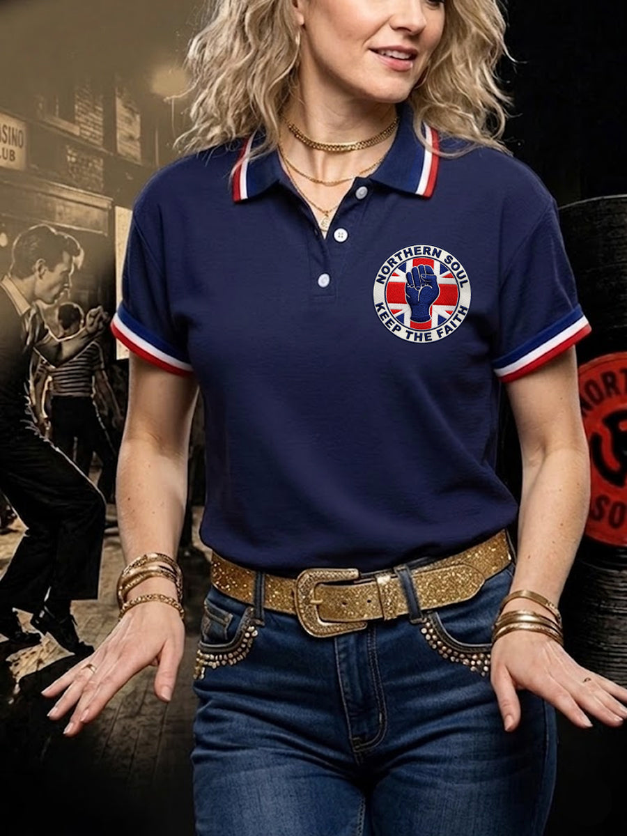 Women's Retro Northern Soul Keep The Faith Print Casual Polo