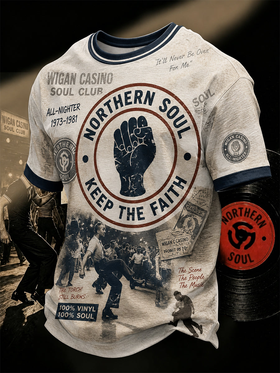 Men's Retro Northern Soul Keep The Faith Print Casual Tee