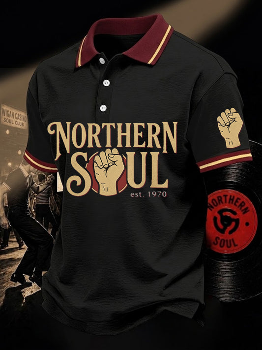 Men's Retro Northern Soul Print Casual Polo