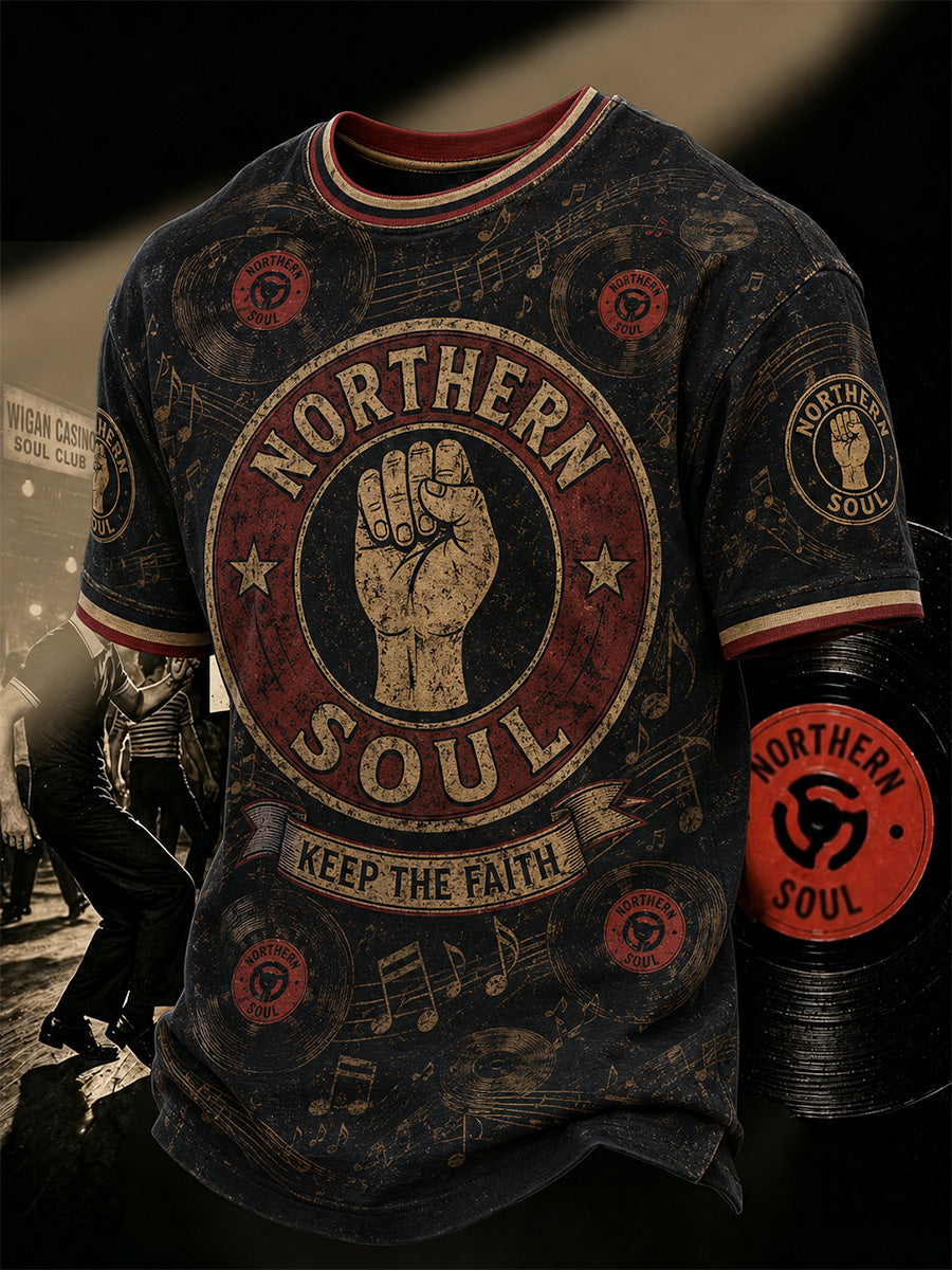 Men's Retro Northern Soul Keep The Faith Print Casual Tee