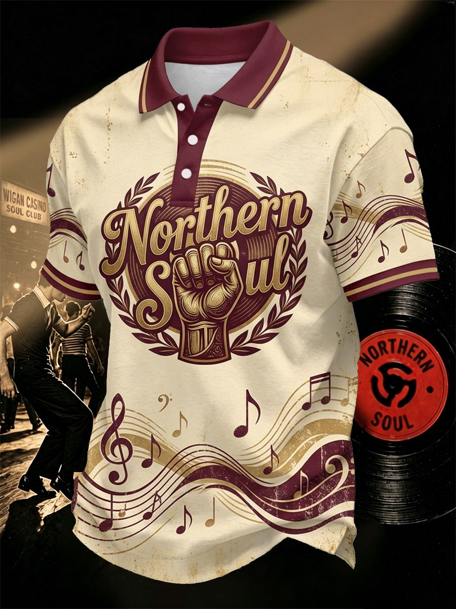 Men's Retro Northern Soul Print Casual Polo