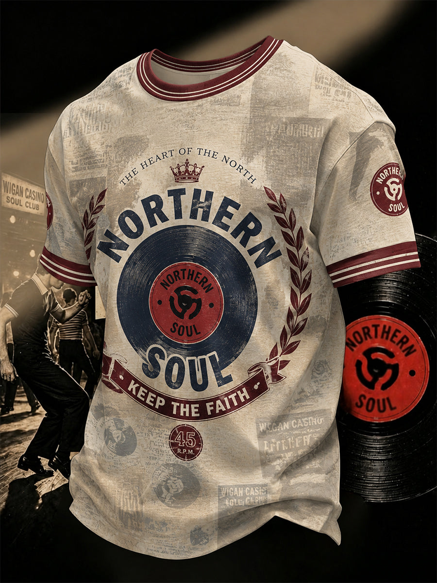 Men's Retro Northern Soul Keep The Faith Print Casual Tee