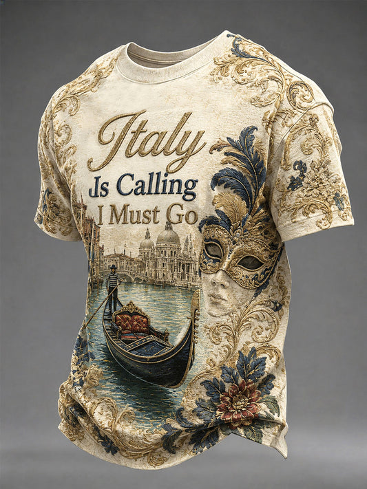 Men's 'Italy Is Calling I Must Go' Printed Casual T-Shirt