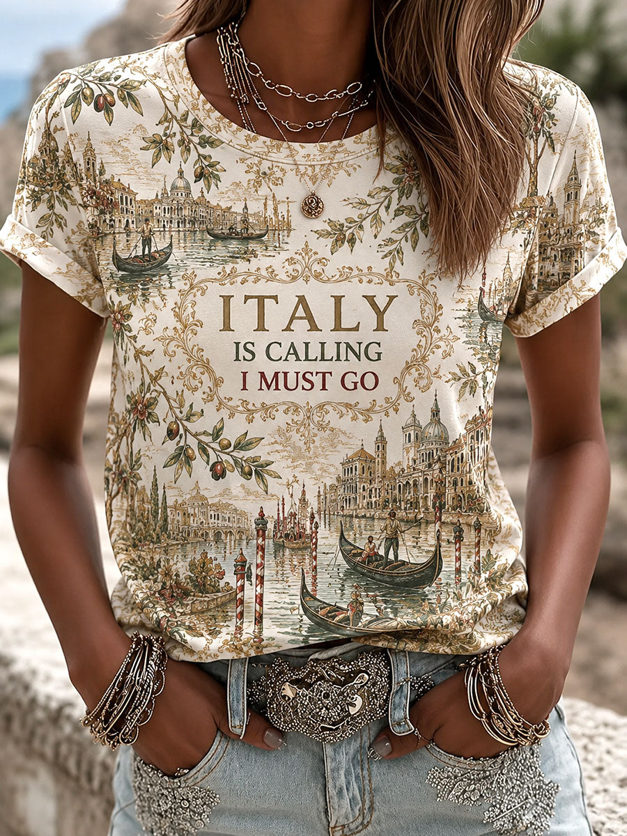 Women's 'Italy Is Calling I Must Go' Printed Casual T-Shirt