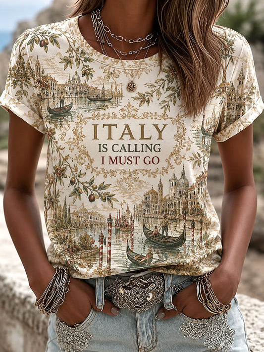 Women's 'Italy Is Calling I Must Go' Printed Casual T-Shirt