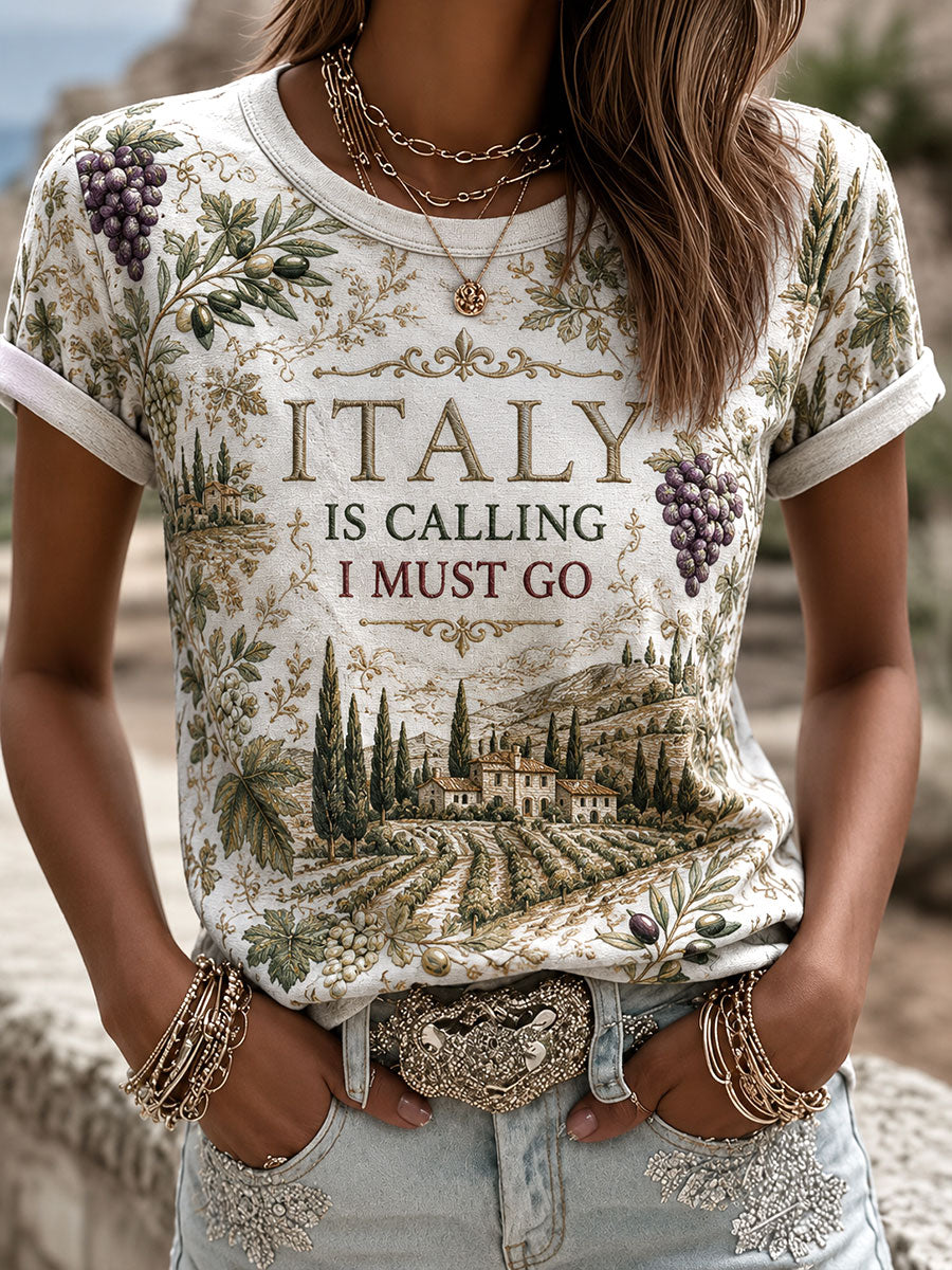Women's 'Italy Is Calling I Must Go' Printed Casual T-Shirt