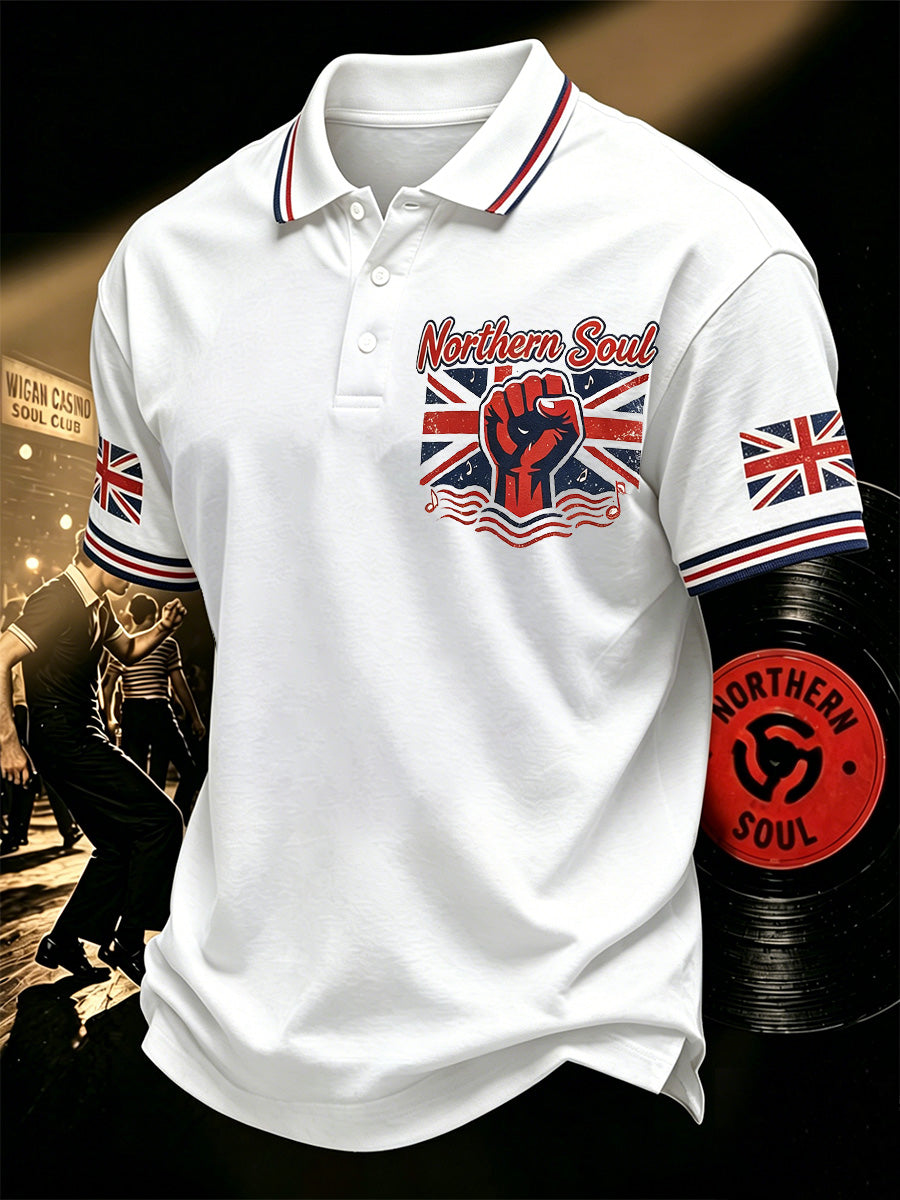 Men's Retro Northern Soul Print Casual Polo