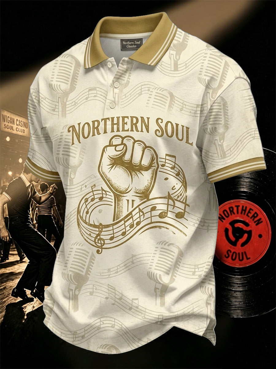 Men's Retro Northern Soul Print Casual Polo