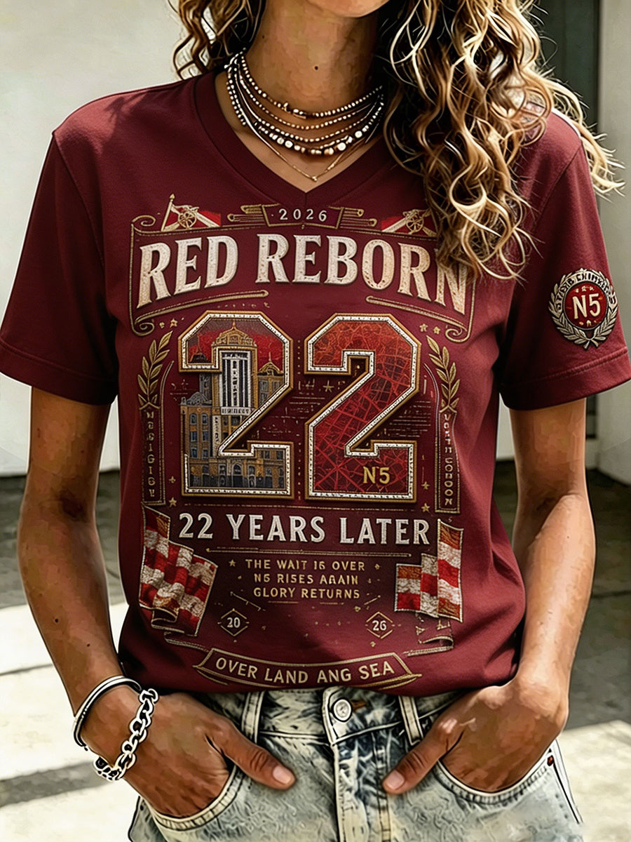 Women's North London 22 Red Reborn Football Lover Printed T-shirt