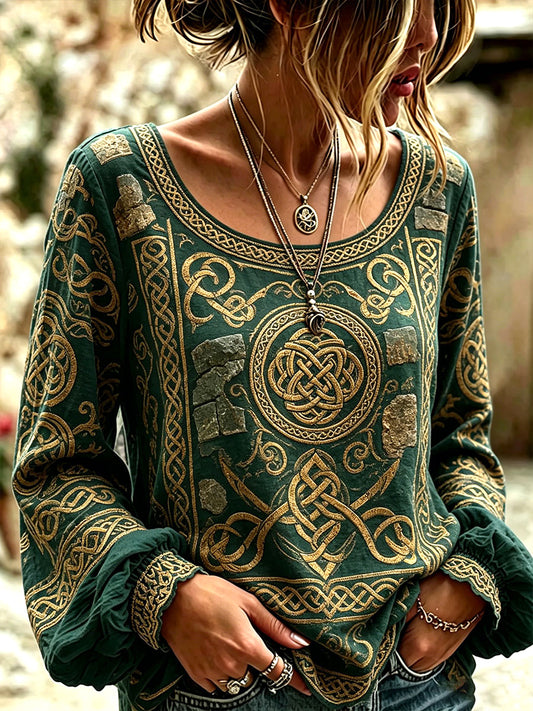 Women's Celtic Print Casual T-shirt