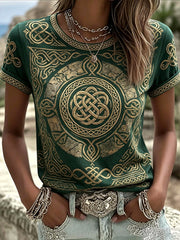 Women's Celtic Print Casual T-shirt