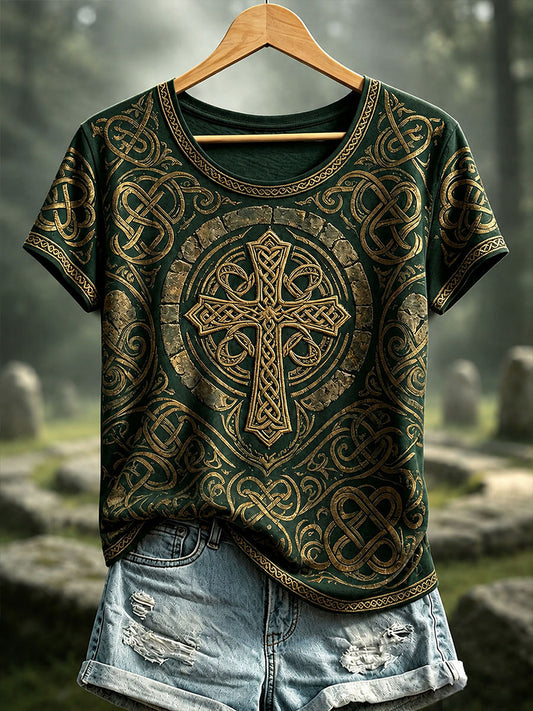 Women's Celtic Print Casual T-shirt