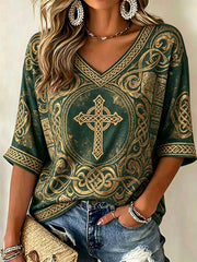 Women's Celtic Print Casual T-shirt