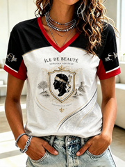 Women's French Corsica Flag Printed V-neck T-shirt