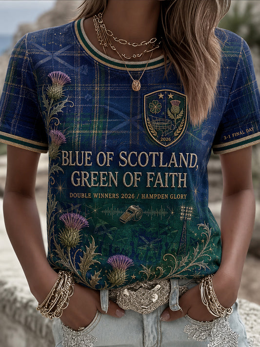 Women's Scotland Football Lover Green Faith Printed T-shirt