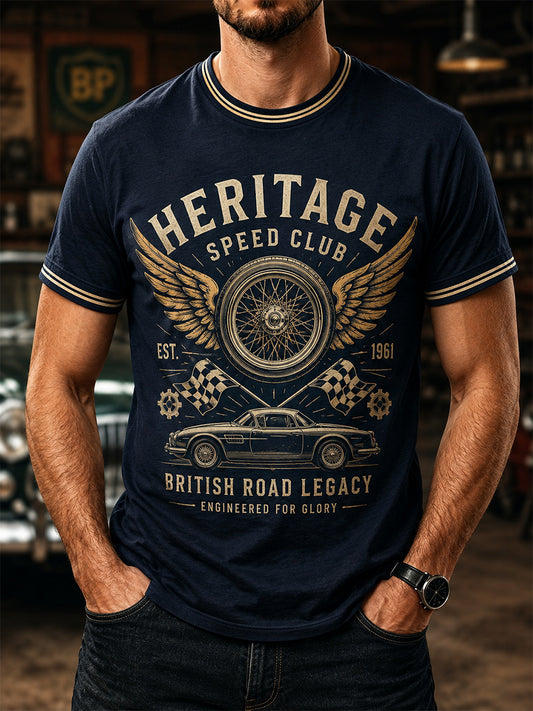 Men's Retro Car Culture Print Casual Tee