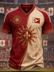 Men's Florence Classical Football Red Team V-neck T-shirt