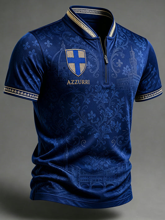 Men's Firenze Calcio Storico Azzurri Zip Short Sleeve T-Shirt