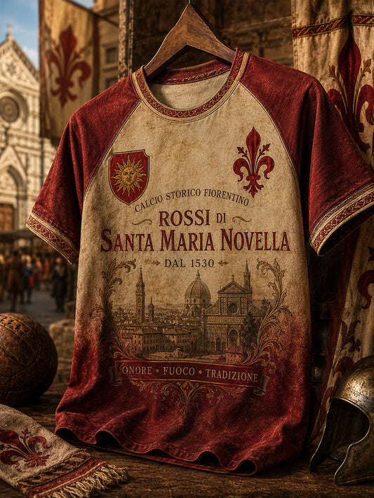Men's Florence Classical Football Red Team T-shirt