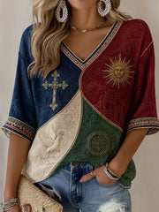 Women's Firenze Calcio Storico Mid-length Sleeves V-Neck T-Shirt