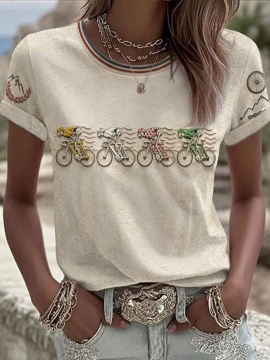 Women's Skeleton Bicycle Short-sleeved T-shirt