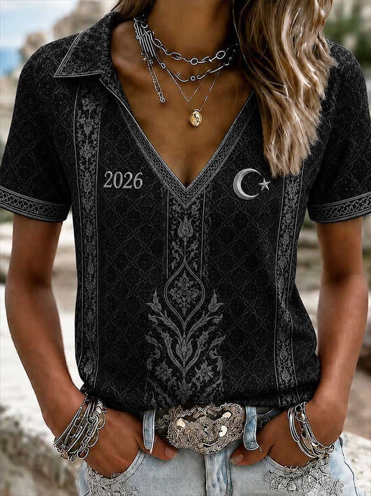 Women's Turkey 2026 Football V-neck off-shoulder short-sleeved T-shirt
