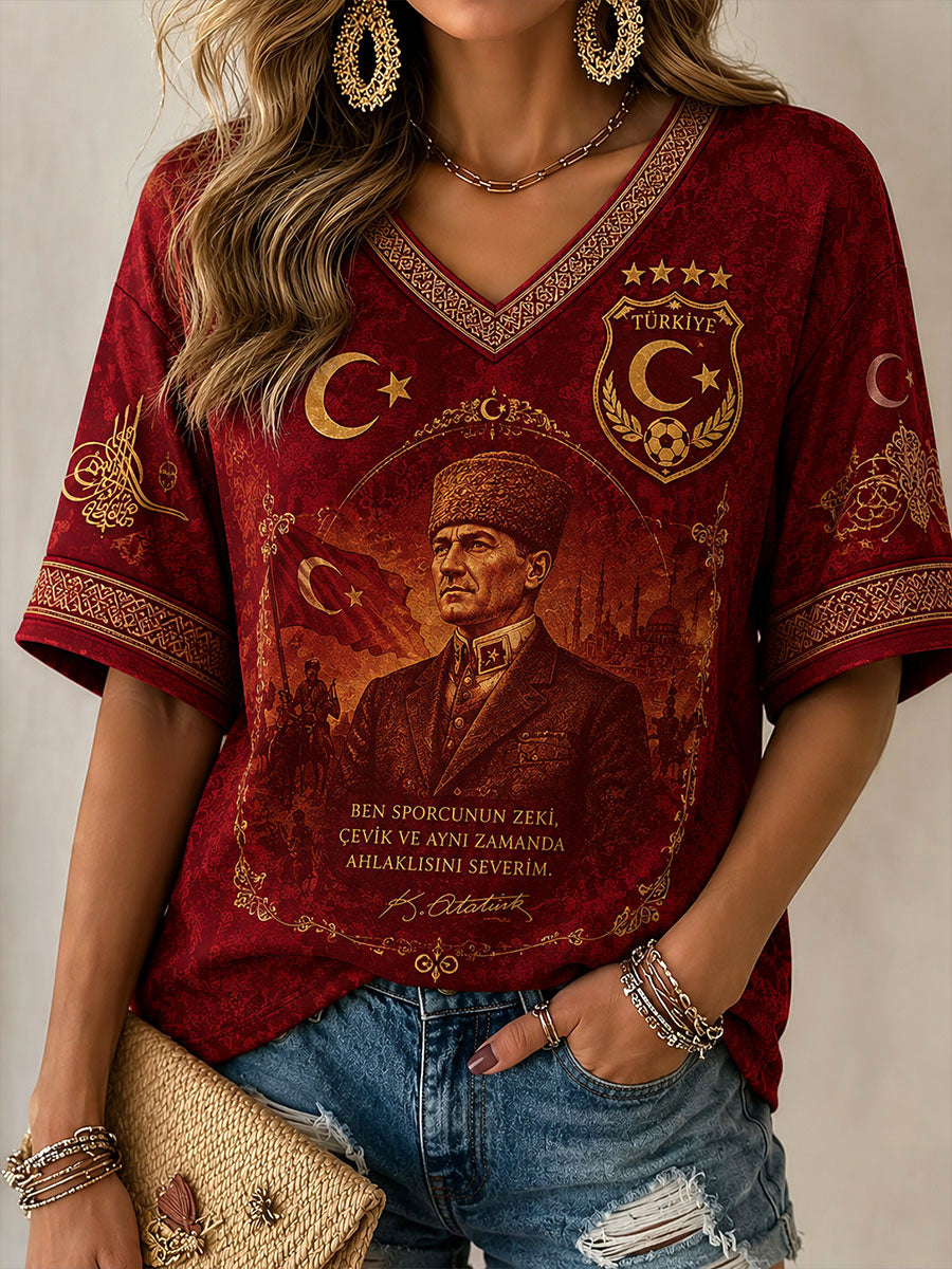 Women's Turkish Football Print Casual T-shirt